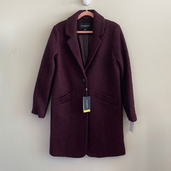 NWT Marc New York Paige Single Breasted Boucle Wool Coat in Burgundy - Picture 8 of 14